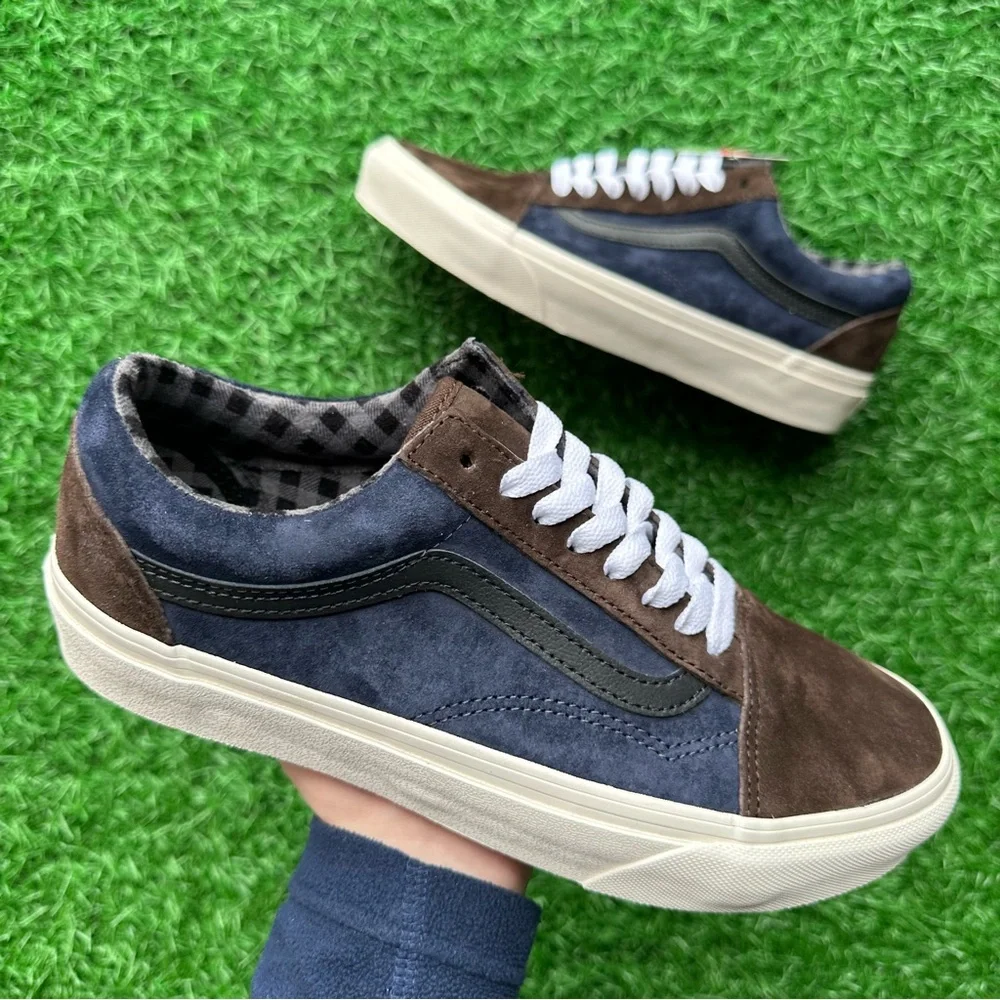 Vans Old Skool Pig Suede Plaid Brown Navy - Picture 4 of 11